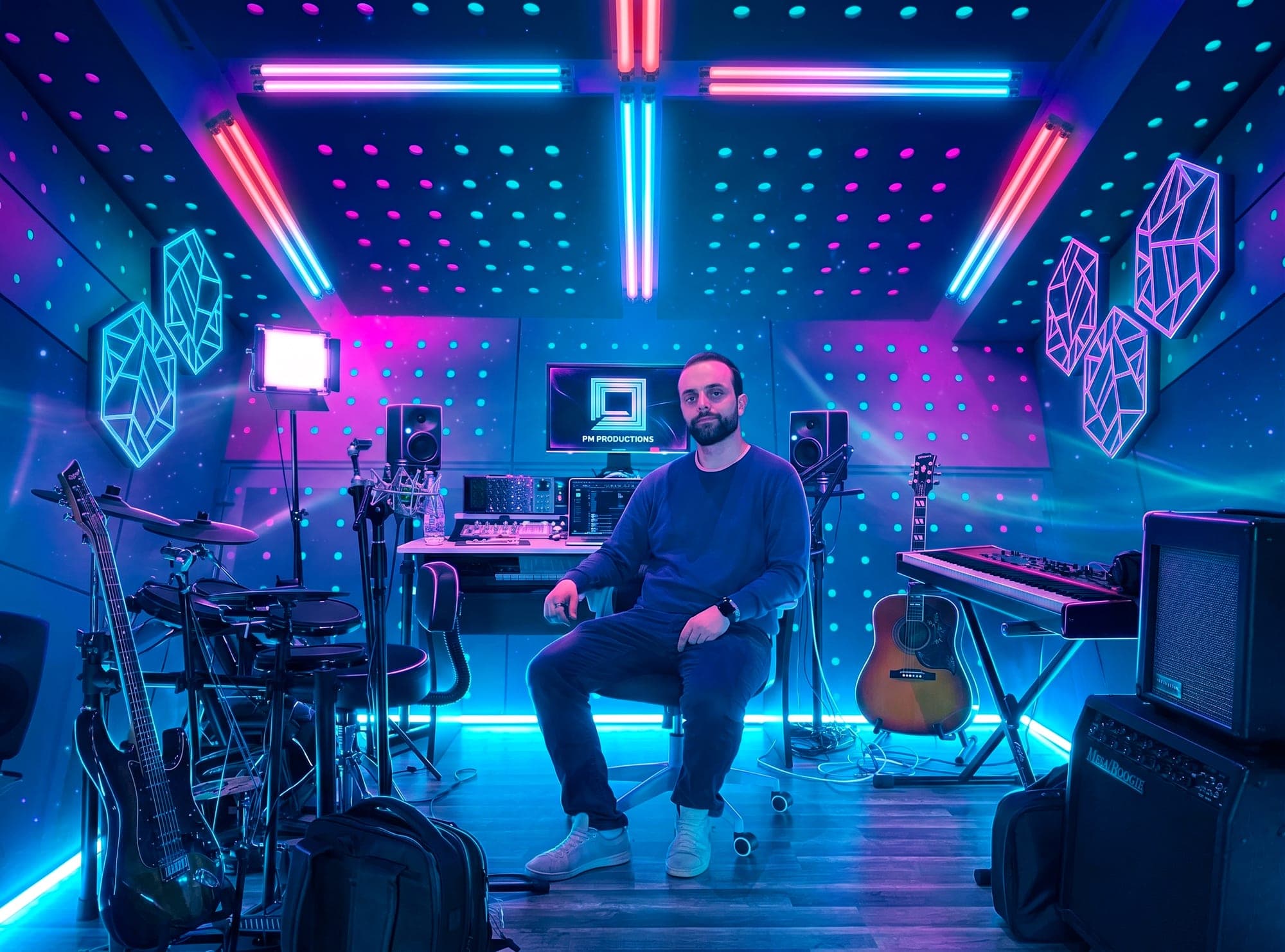 Paolo Motta at the console in the recording studio in Rome
